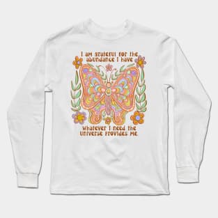 Retro butterfly with abundance quote Long Sleeve T-Shirt